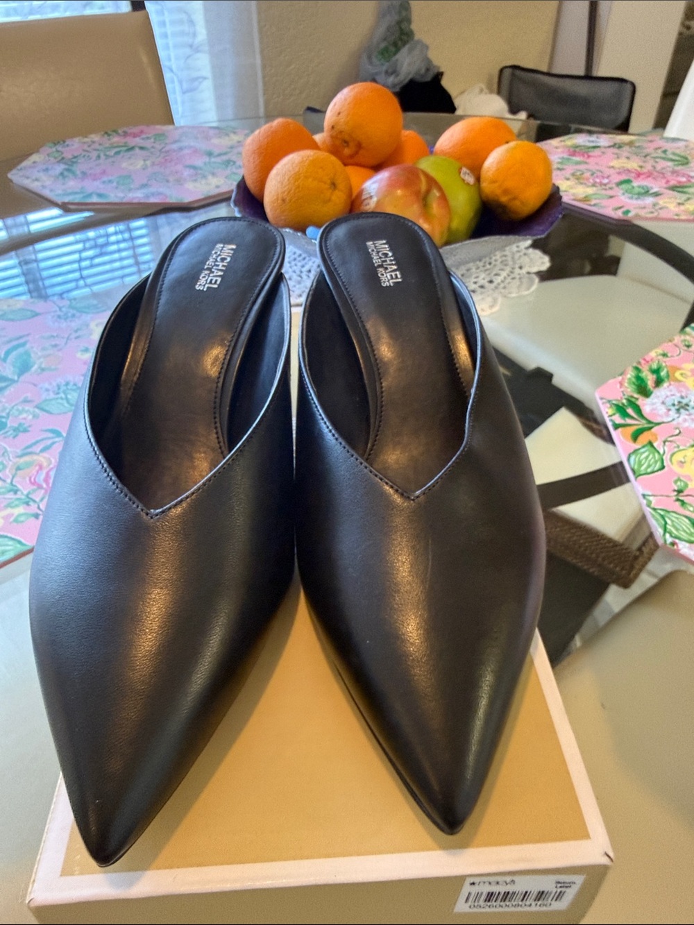 MICHAEL Michael Kors Black Pointed Toe Leather Mules